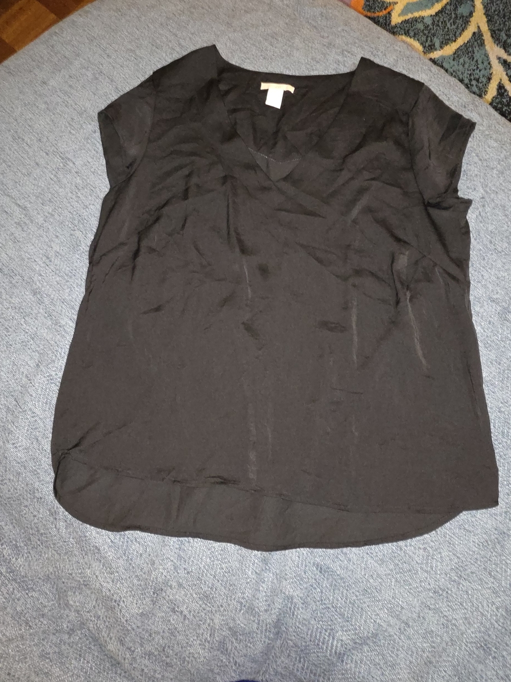 H&M Black V-Neck Short Sleeve Blouse